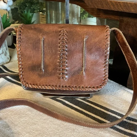 Bed Stu Leather Frankie Crossbody Shoulder Bag Teak Rustic Brown Retail $175